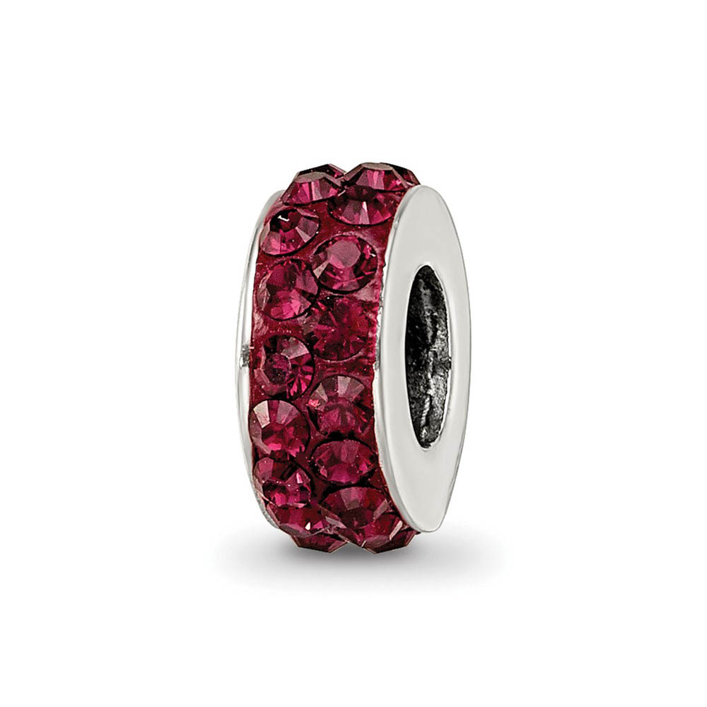 Sterling Silver with Red Raspberry Crystals Jun Double Row Bead Charm