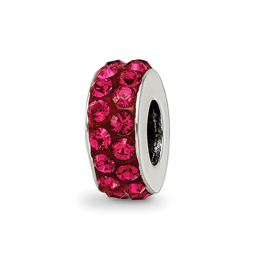 Sterling Silver with Dark Pink Crystals Jul Double Row Bead Charm