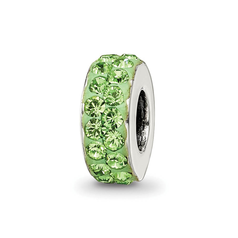 Sterling Silver with Green-Yellow Crystals Aug Double Row Bead Charm