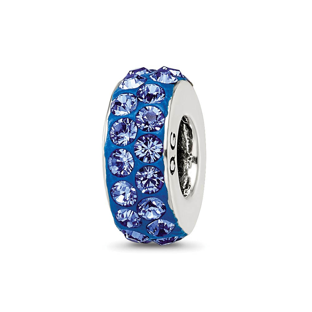 Sterling Silver with Blue Crystals Sept Double Row Bead Charm