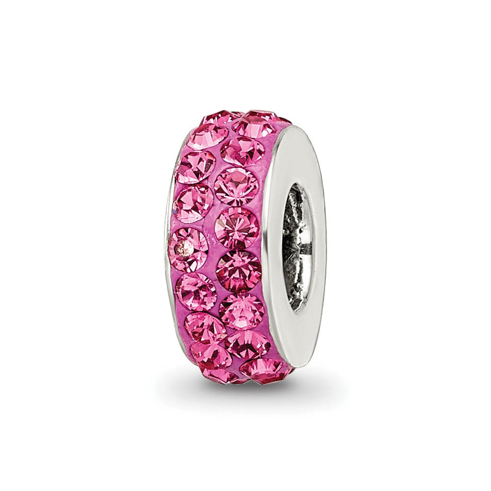 Sterling Silver with Bright Pink Crystals Oct Double Row Bead Charm