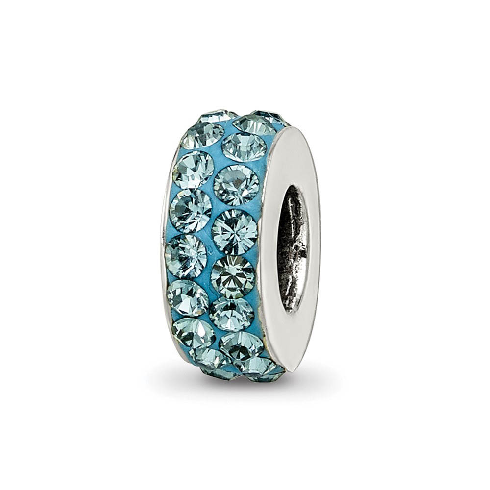 Sterling Silver with Pale Blue Crystals Dec Double Row Bead Charm