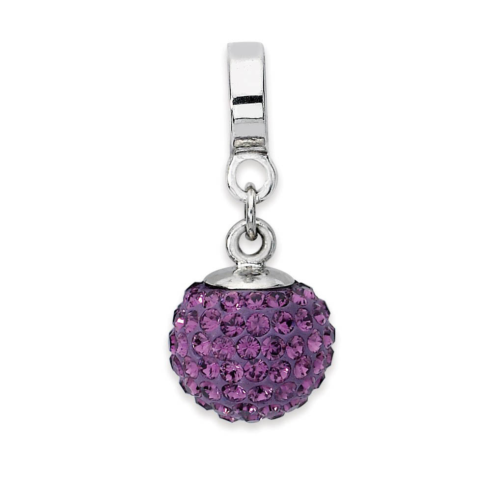 Sterling Silver with Purple Crystals Feb Ball Dangle Bead Charm