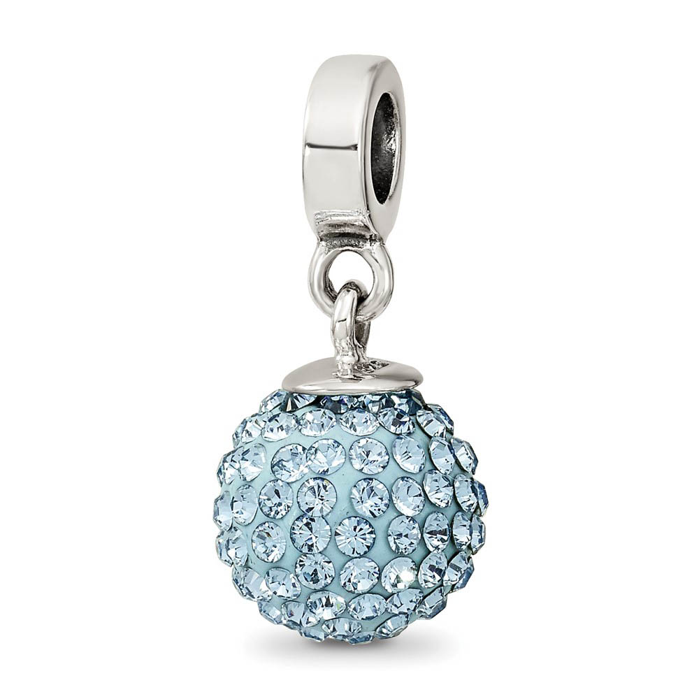 Sterling Silver with Light Blue Crystals Mar Ball Dangle Bead Charm