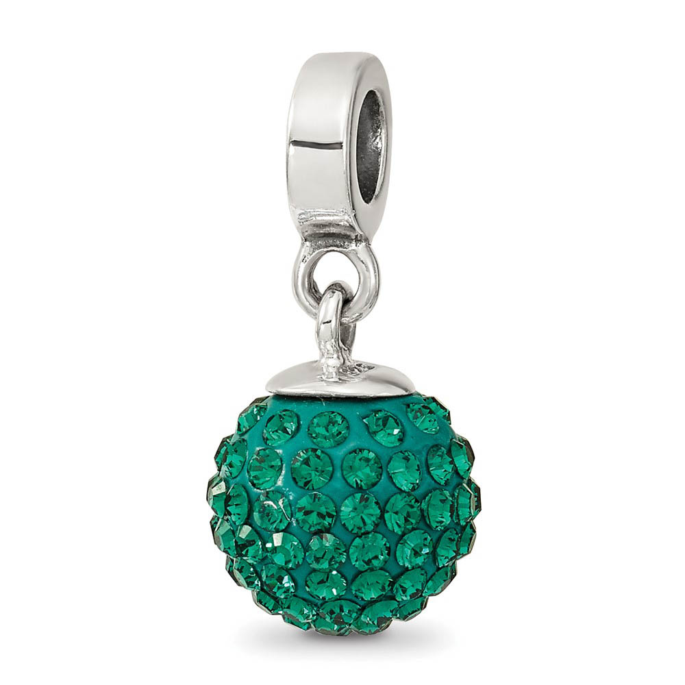 Sterling Silver with Green Crystals May Ball Dangle Bead Charm
