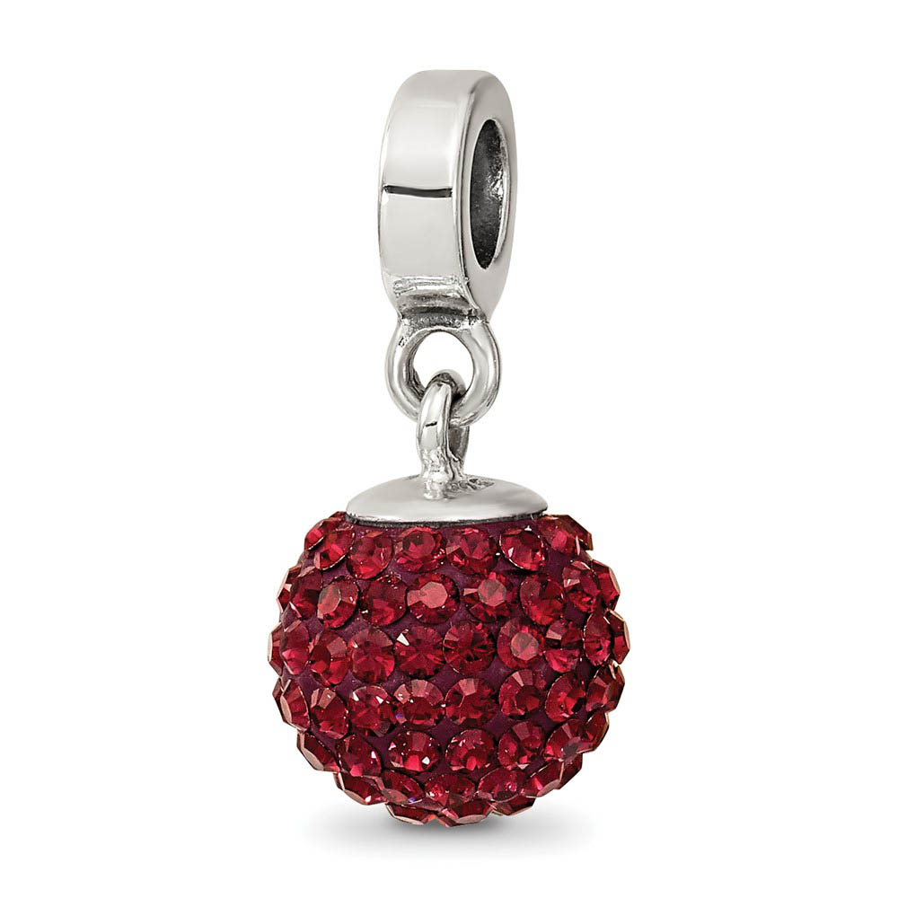 Sterling Silver with Red Raspberry Crystals Jun Ball Dangle Bead Charm