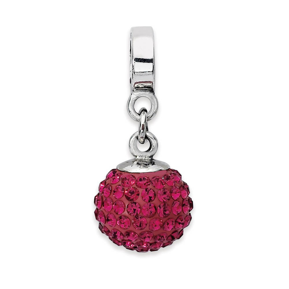 Sterling Silver with Dark Pink Crystals Jul Ball Dangle Bead Charm