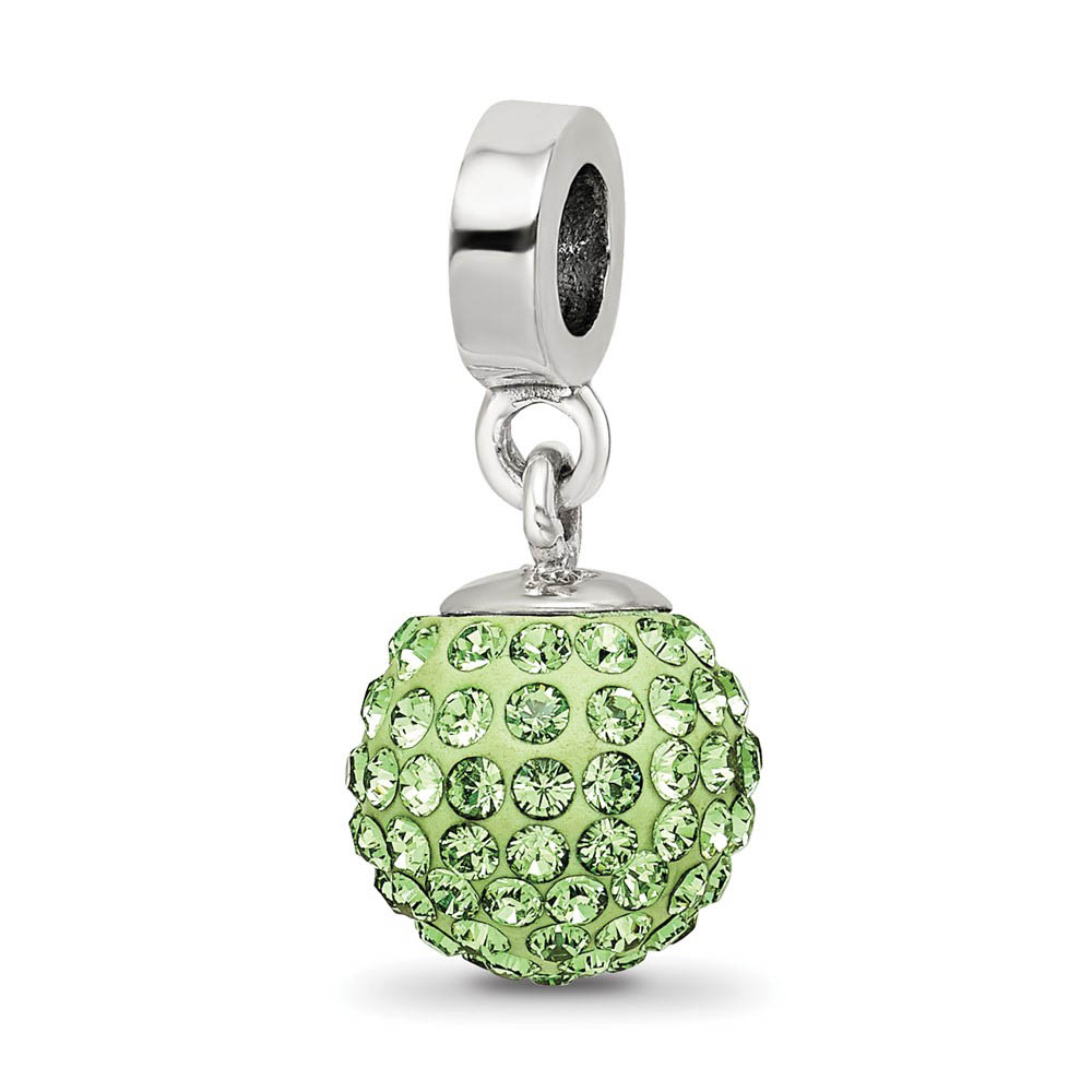 Sterling Silver with Green-Yellow Crystals Aug Ball Dangle Bead Charm