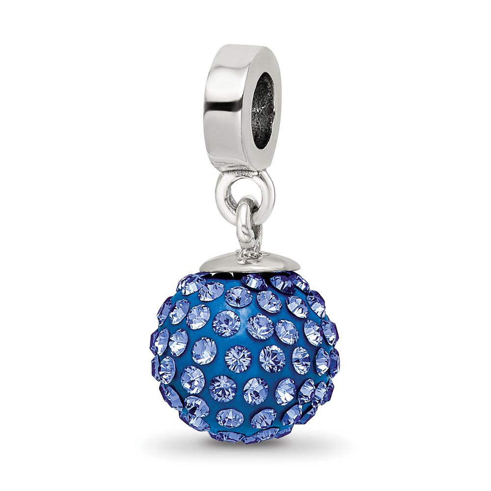Sterling Silver with Blue Crystals Sept Ball Dangle Bead Charm