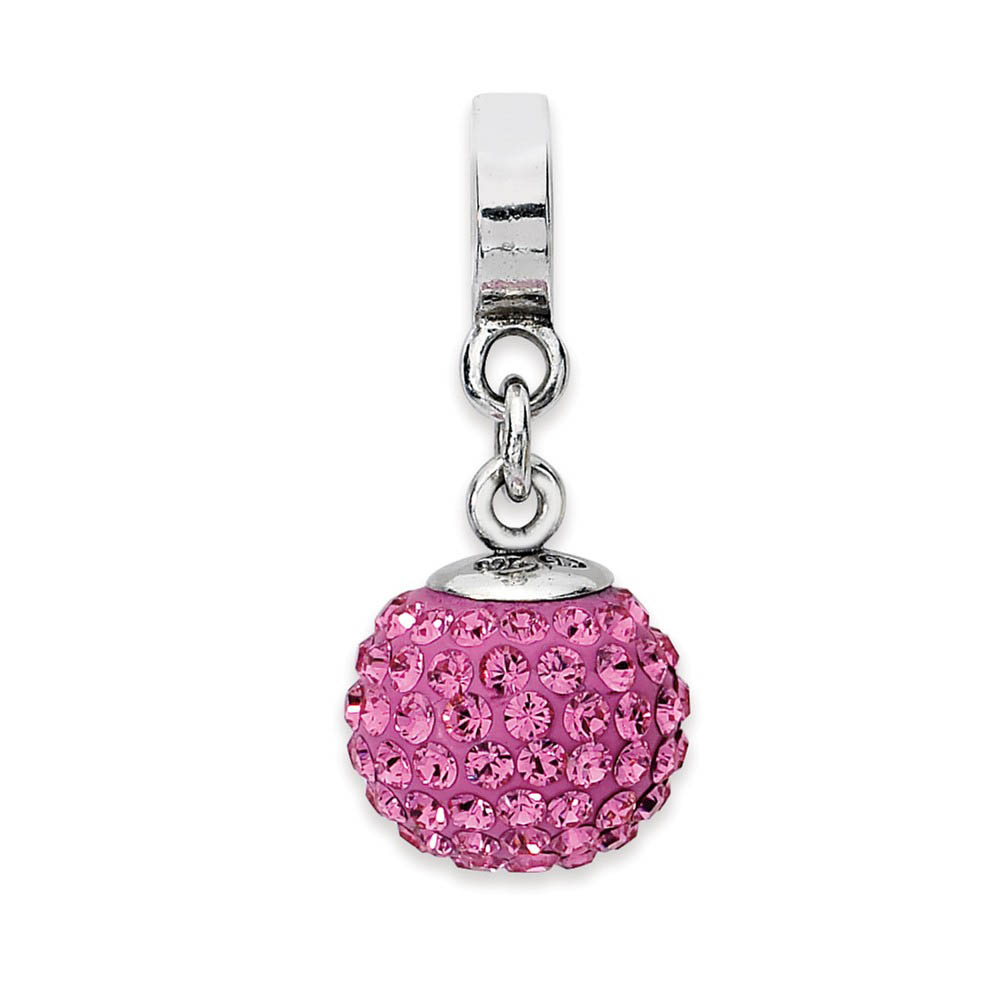 Sterling Silver with Bright Pink Crystals Oct Ball Dangle Bead Charm