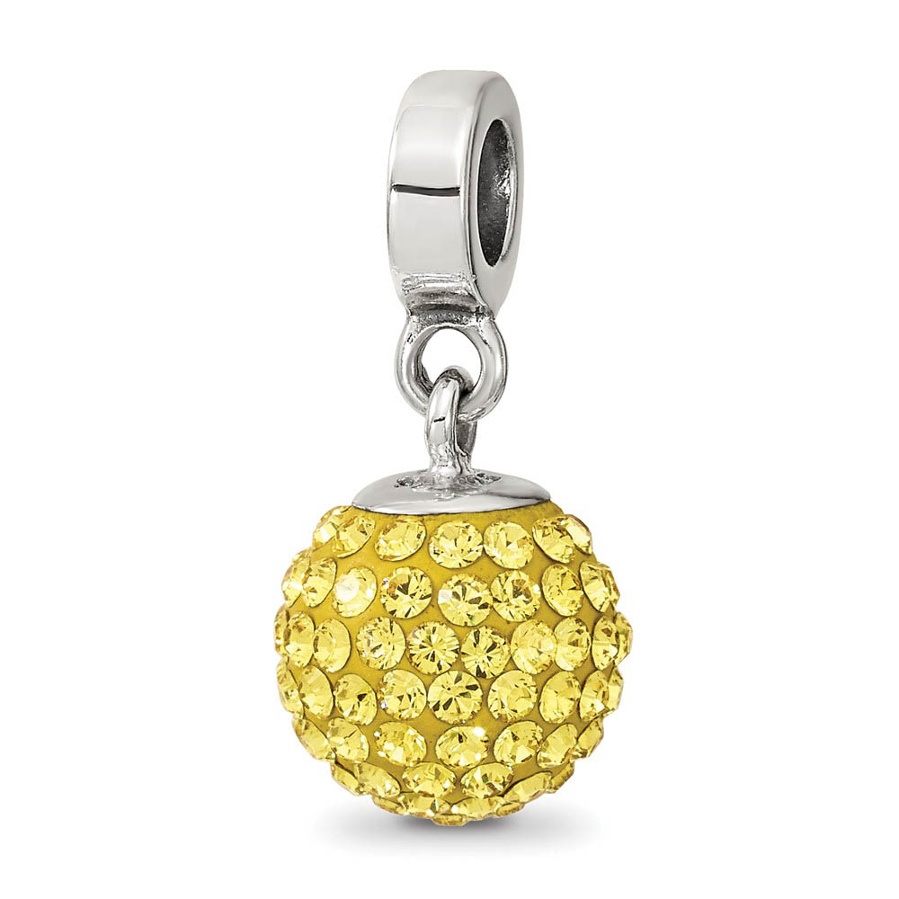 Sterling Silver with Yellow Crystals Nov Ball Dangle Bead Charm