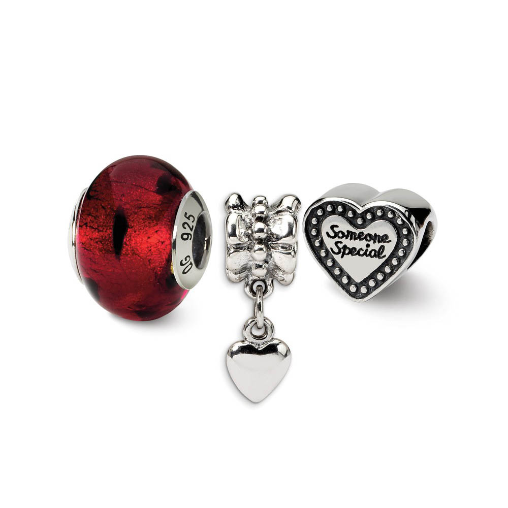 Someone Special Red Glass Bead & Sterling Silver Charm Set of 3