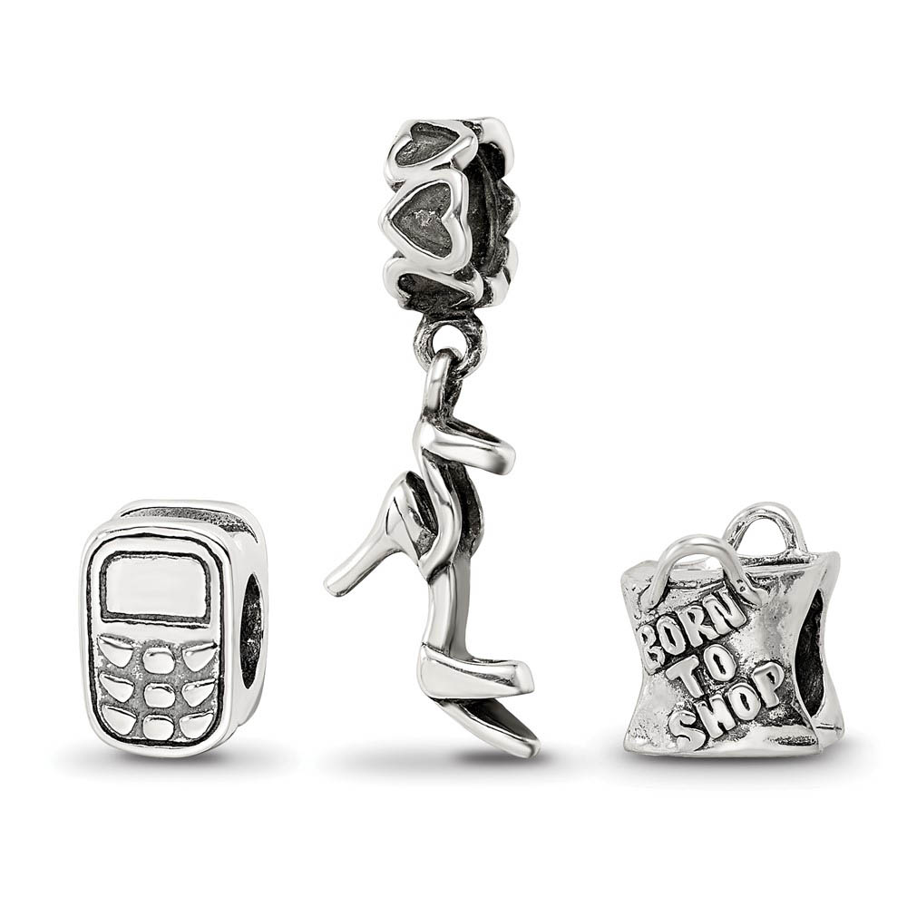 Sterling Silver Stylish Girl Bead Charm Set of 3