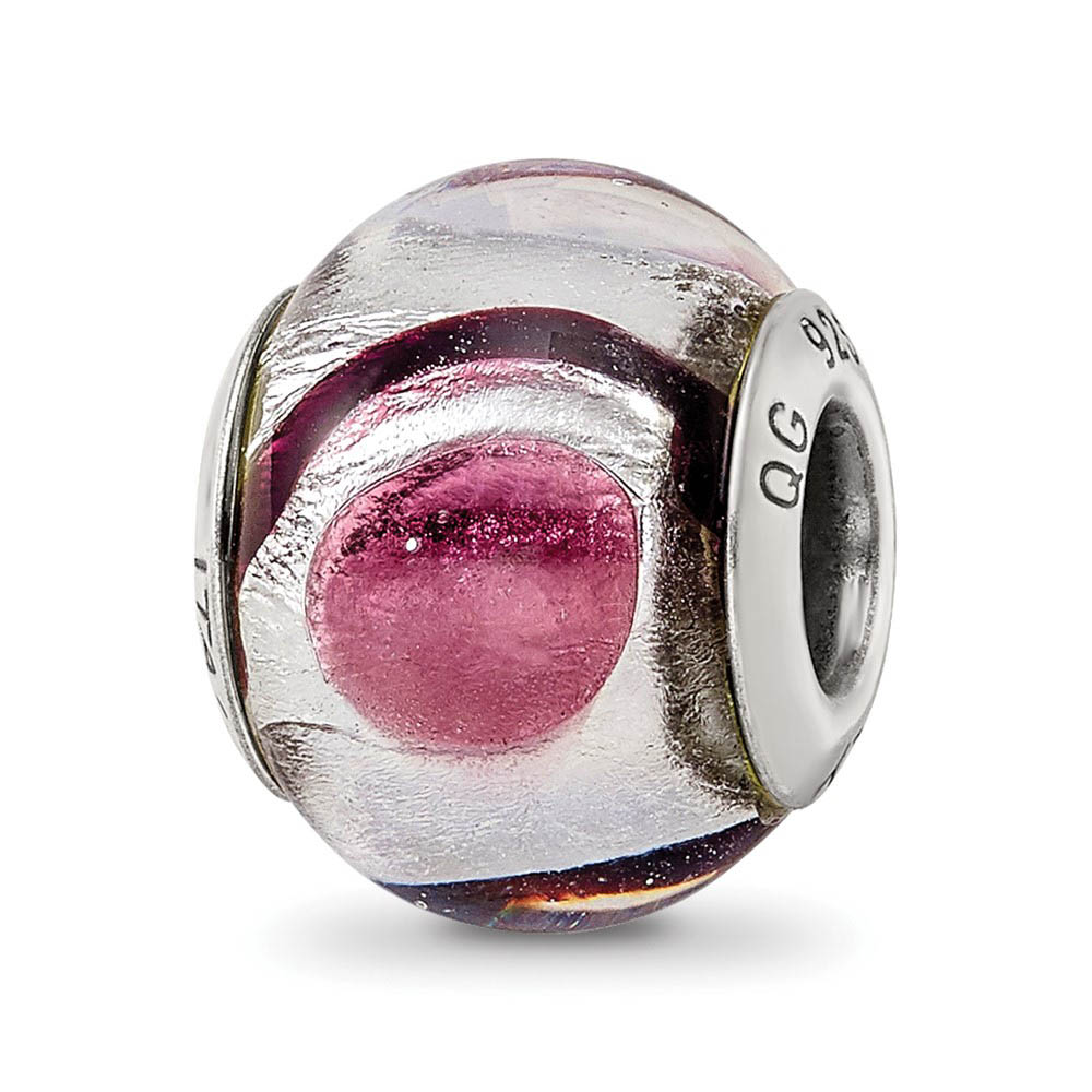 White/Lavender/Black Murano Glass Bead & Sterling Silver Charm, 14mm