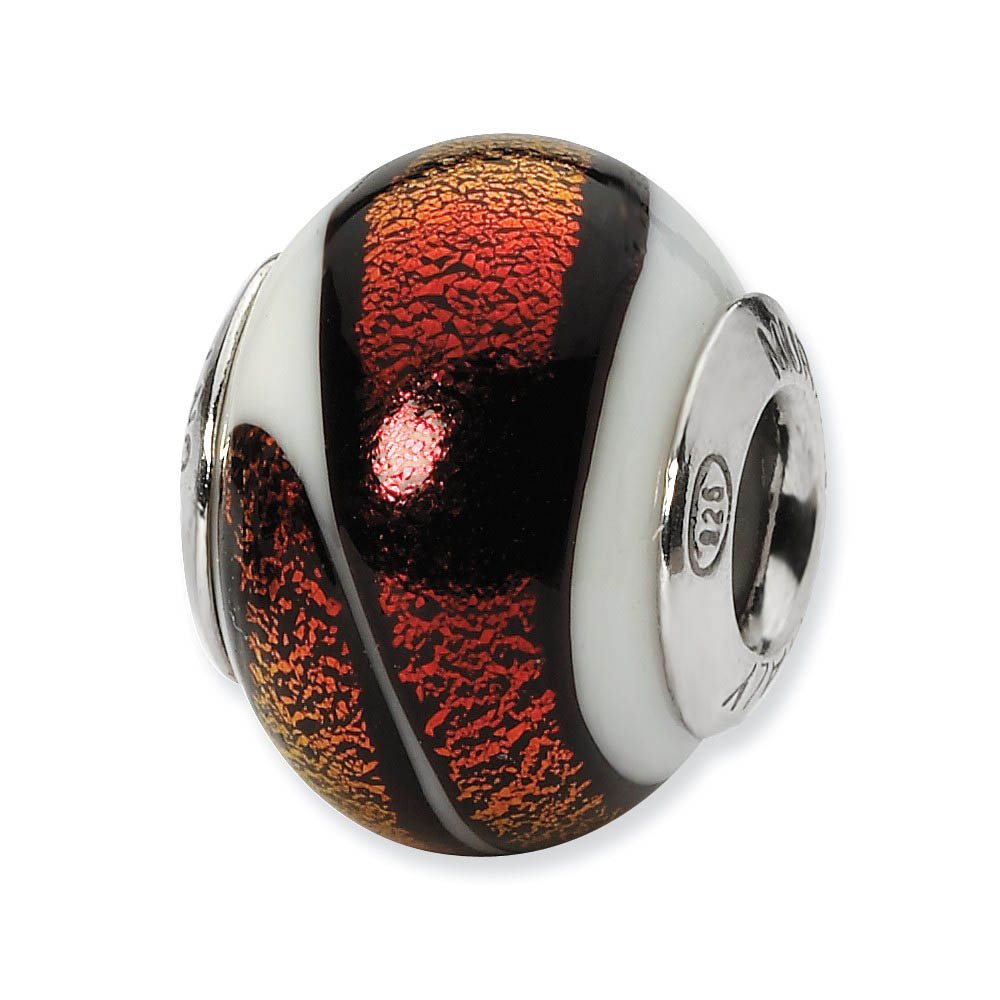 White/Red Italian Murano Glass Bead & Sterling Silver Charm, 14mm