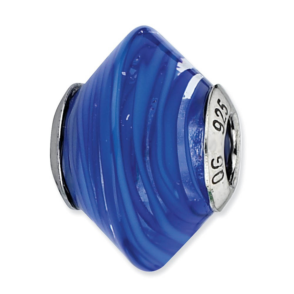 Dark Blue Swirls Murano Glass Bead & Sterling Silver Charm, 17mm