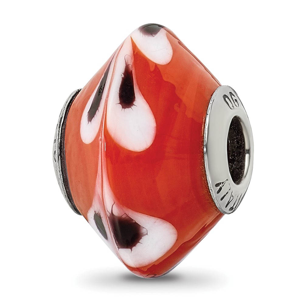 Red with Dots Murano Glass Bead & Sterling Silver Charm, 17mm