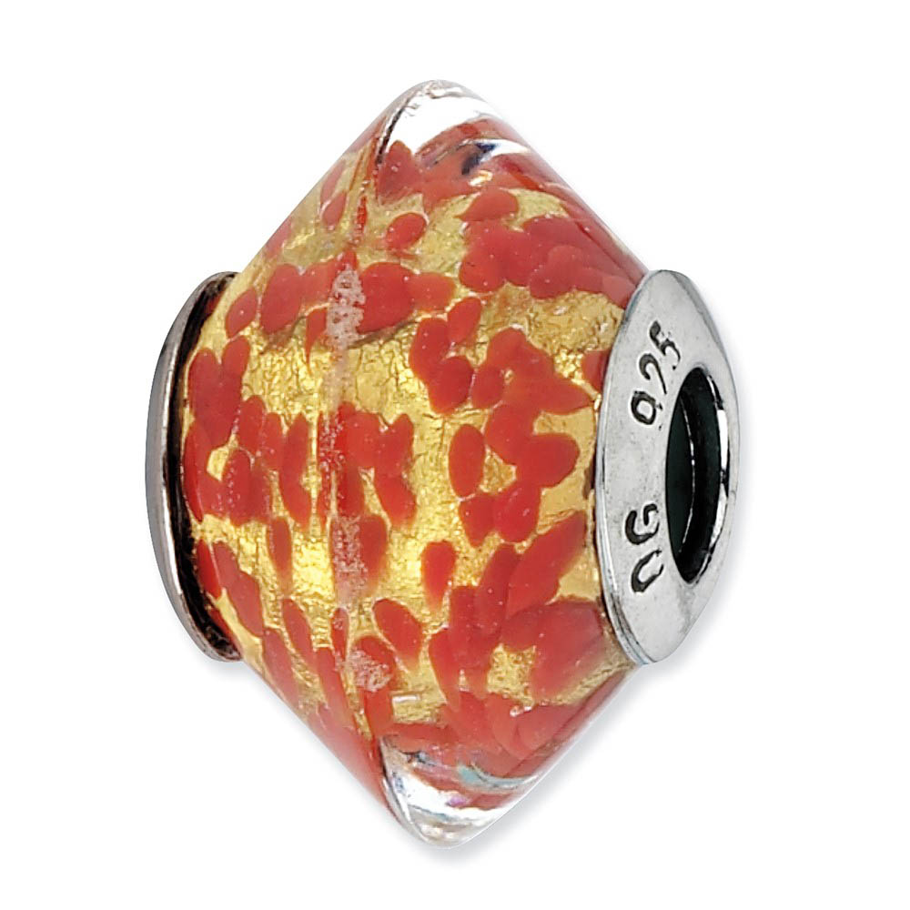 Red and Yellow Murano Glass Bead & Sterling Silver Charm, 17mm