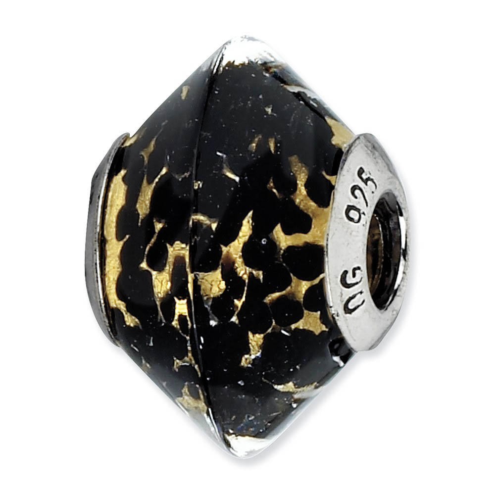 Black/Yellow Murano Glass Bead & Sterling Silver Charm, 17mm