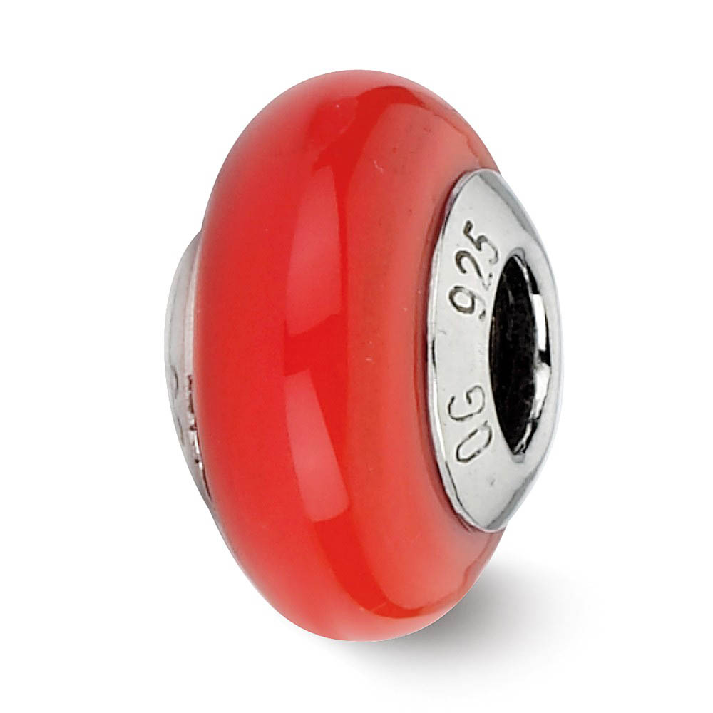 Red Italian Murano Glass Bead & Sterling Silver Charm, 13mm