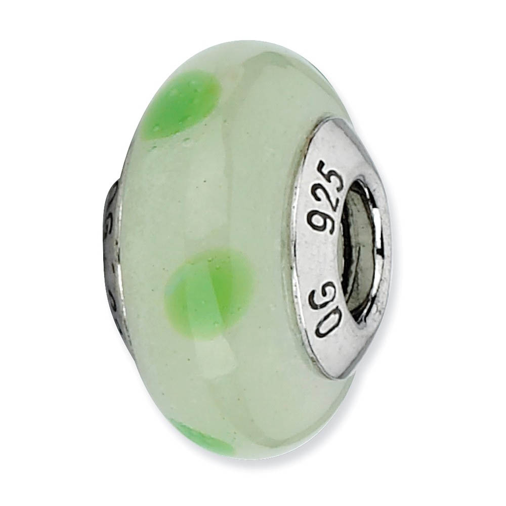 Lt Green, Green Dots Murano Glass & Sterling Silver Bead Charm, 13mm