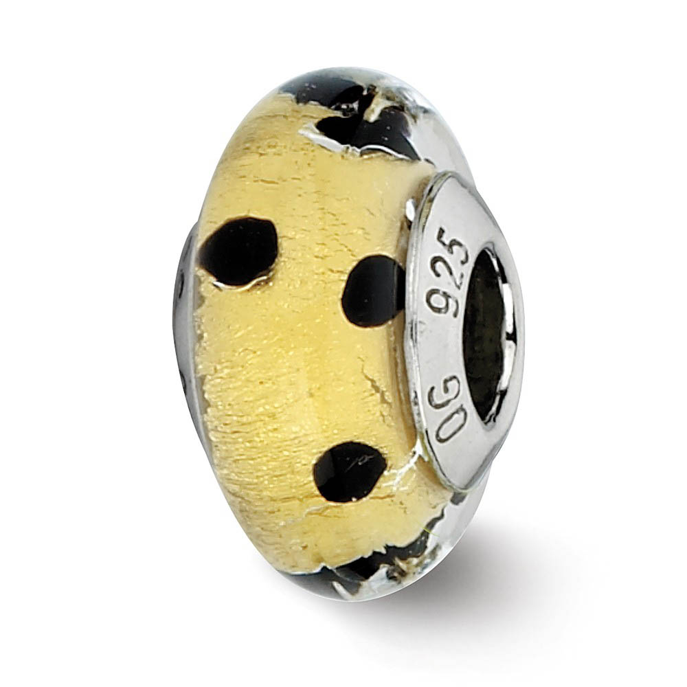 Golden Black Dots Murano Glass Bead & Sterling Silver Charm, 14mm