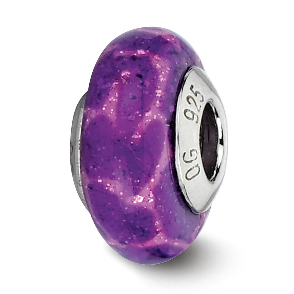 Purple Giraffe Glitter Overlay Glass Bead Sterling Silver Charm, 13mm