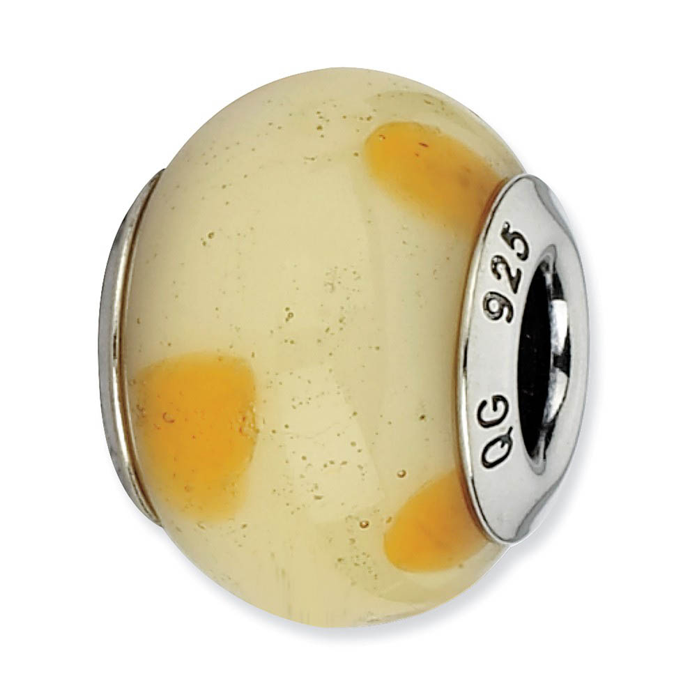 Cream with Dots Italian Murano Bead & Sterling Silver Charm, 15mm