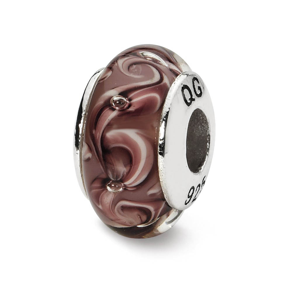 Purple Swirl Hand-Blown Glass Bead &amp; Sterling Silver Charm, 13mm