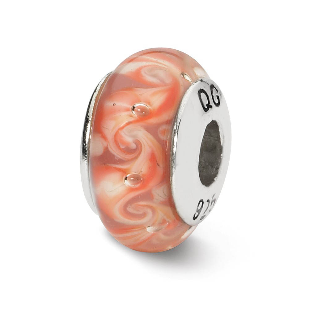 Pink, Red Swirl Hand-Blown Glass Bead & Sterling Silver Charm, 13mm