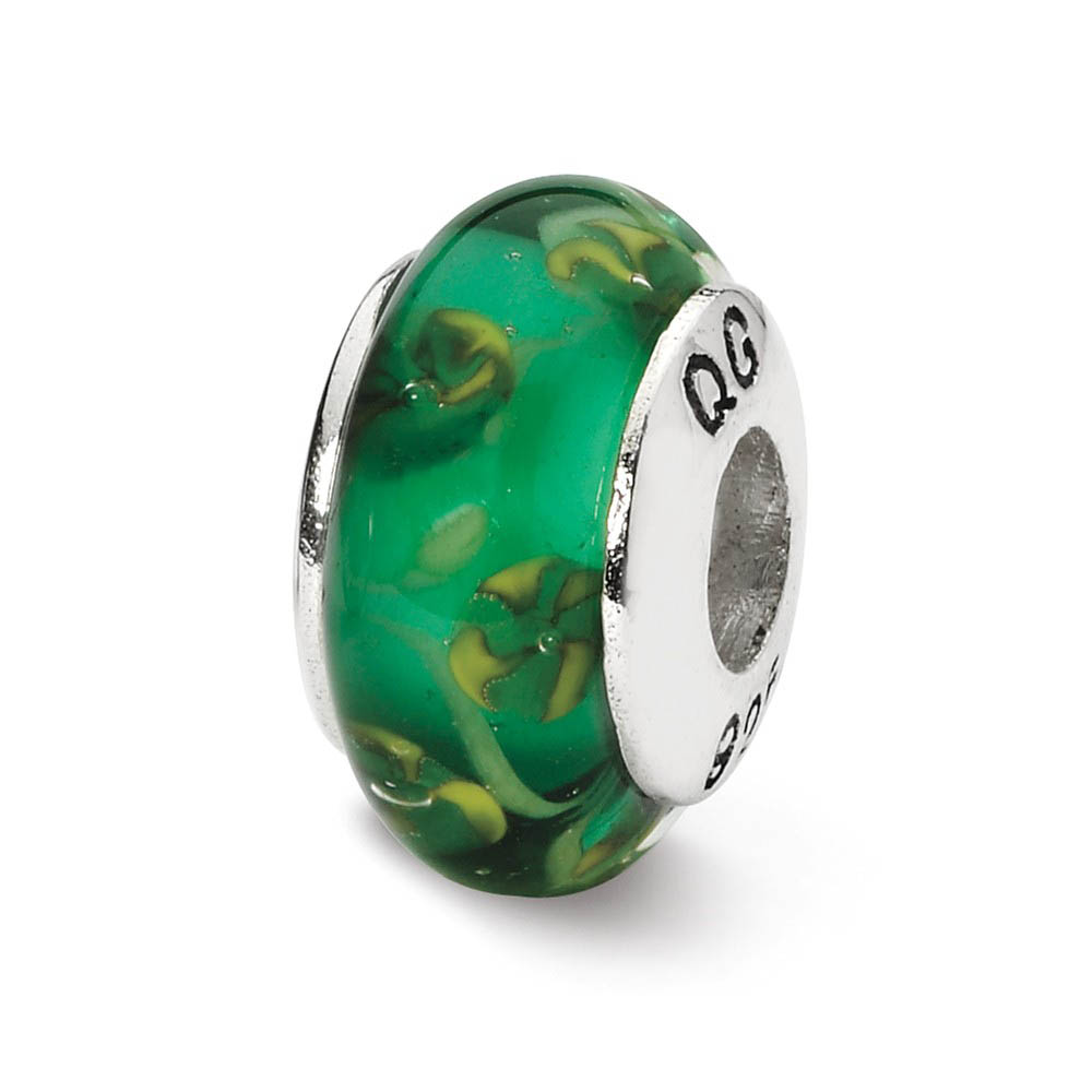 Green Hand-Blown Glass Bead &amp; Sterling Silver Charm, 13mm