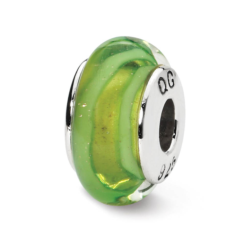 Light Green Hand-Blown Glass Bead & Sterling Silver Charm, 13mm