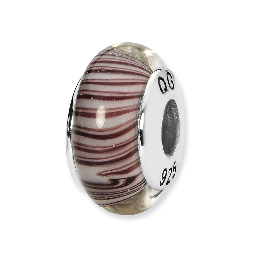 White/Mauve Hand-Blown Glass Bead & Sterling Silver Charm, 13mm