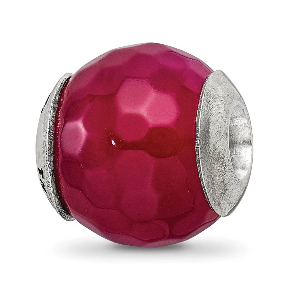 Red Cracked Agate with Shell Stone & Sterling Silver Bead Charm, 14mm