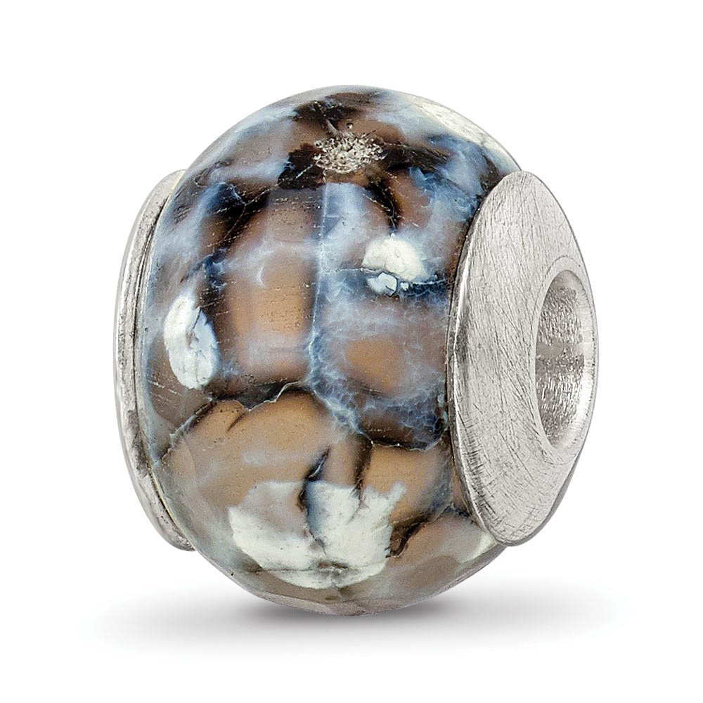 Grey Cracked Agate with Shell Stone Bead & Sterling Silver Charm, 13mm