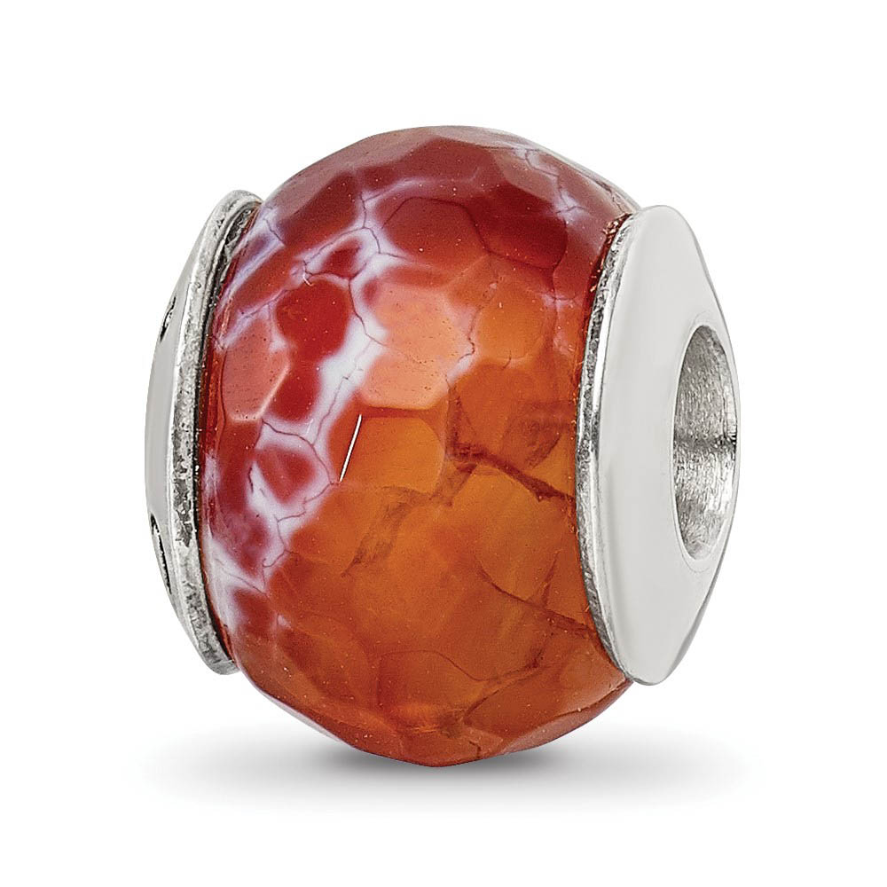Red Cracked Agate with Shell Stone & Sterling Silver Bead Charm, 13mm