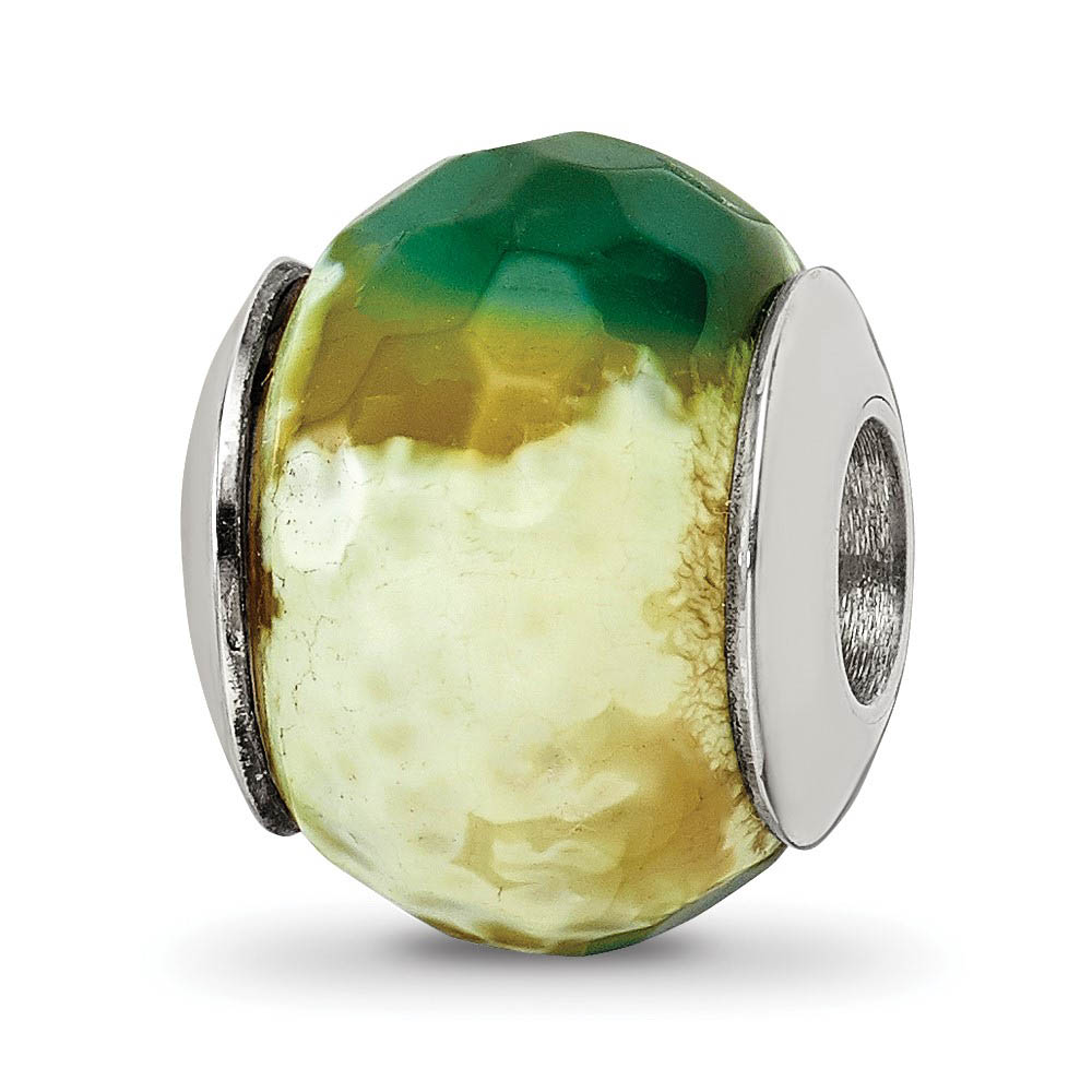 Green Cracked Agate w/ Shell Stone Bead & Sterling Silver Charm, 13mm