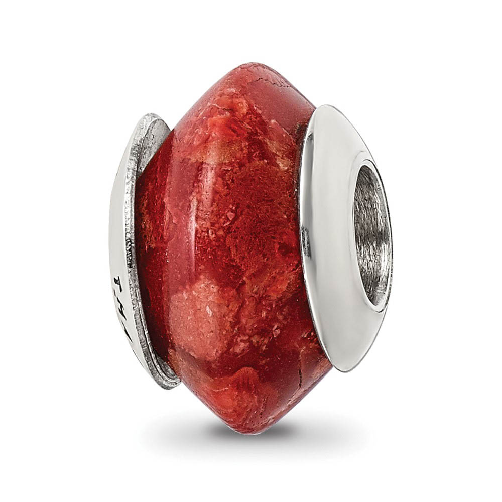 Natural Red Stone Bead &amp; Sterling Silver Charm, 13mm