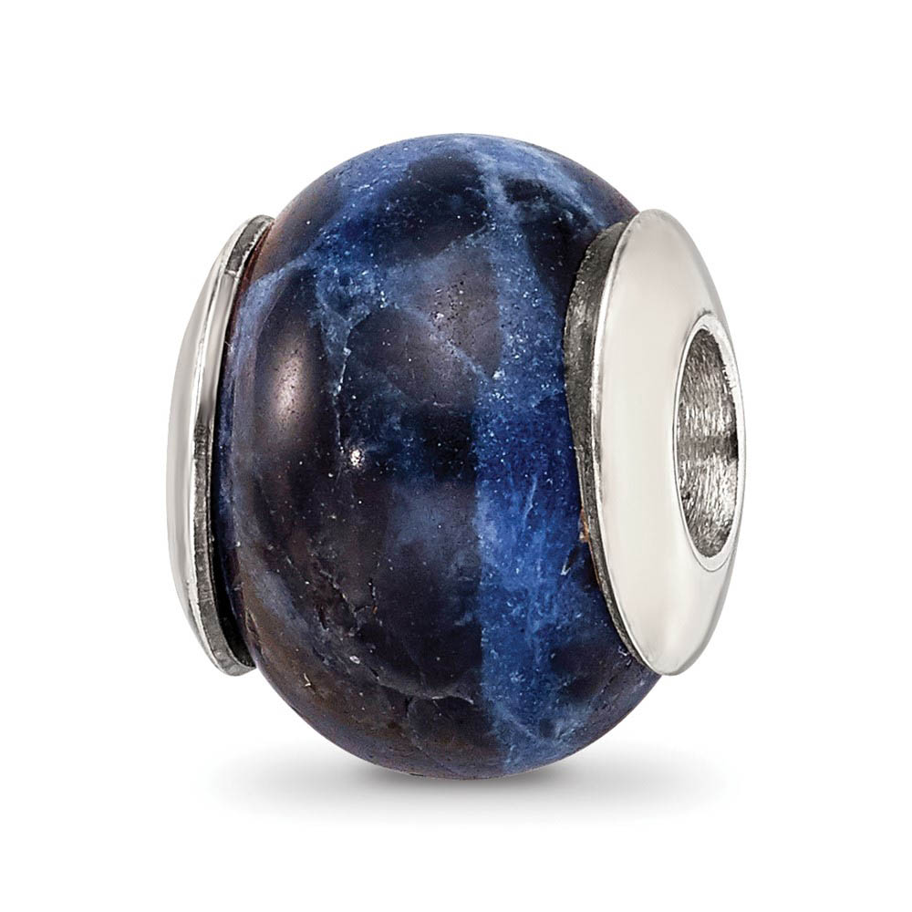 Sodalite Stone Bead & Sterling Silver Charm, 13mm