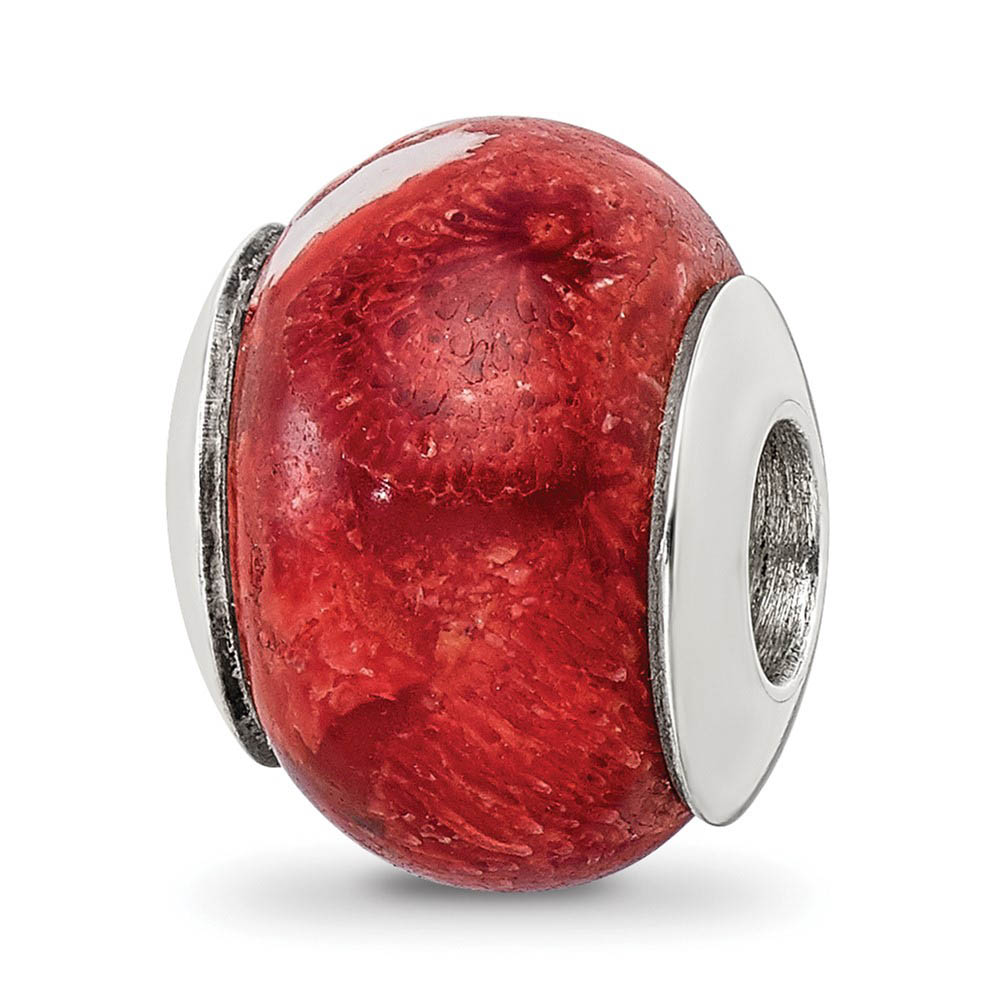 Red Natural Stone & Sterling Silver Bead Charm, 10mm