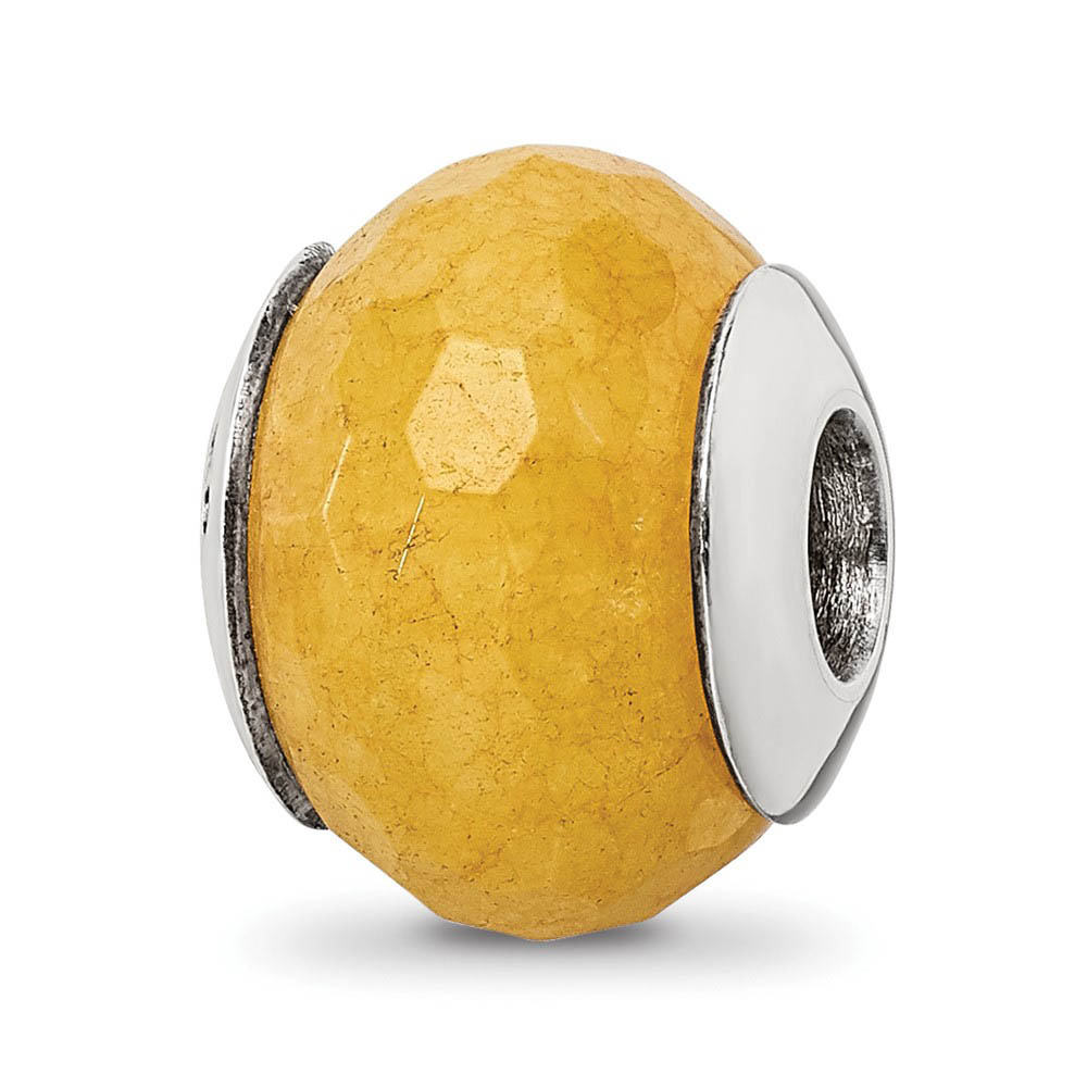 Yellow Quartz Stone & Sterling Silver Bead Charm, 10mm
