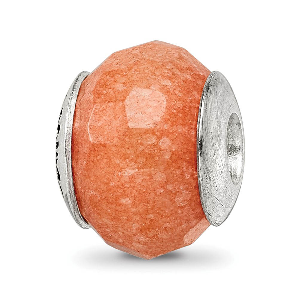 Peach Quartz Stone & Sterling Silver Bead Charm, 13mm