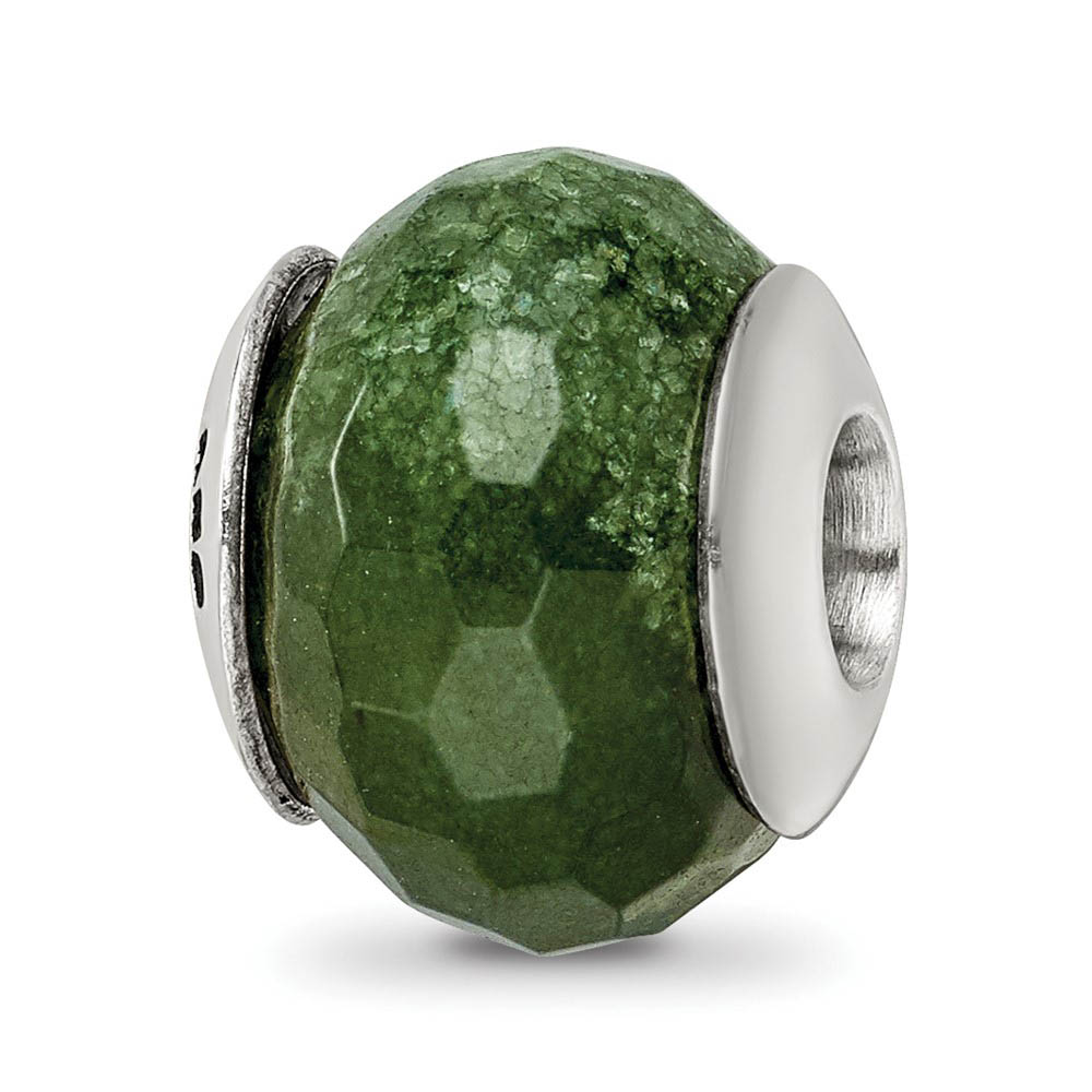 Dark Green Quartz Stone Bead & Sterling Silver Charm, 13mm