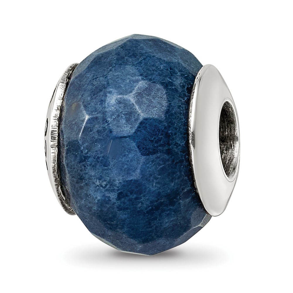 Dark Blue Quartz Stone & Sterling Silver Bead Charm, 13mm