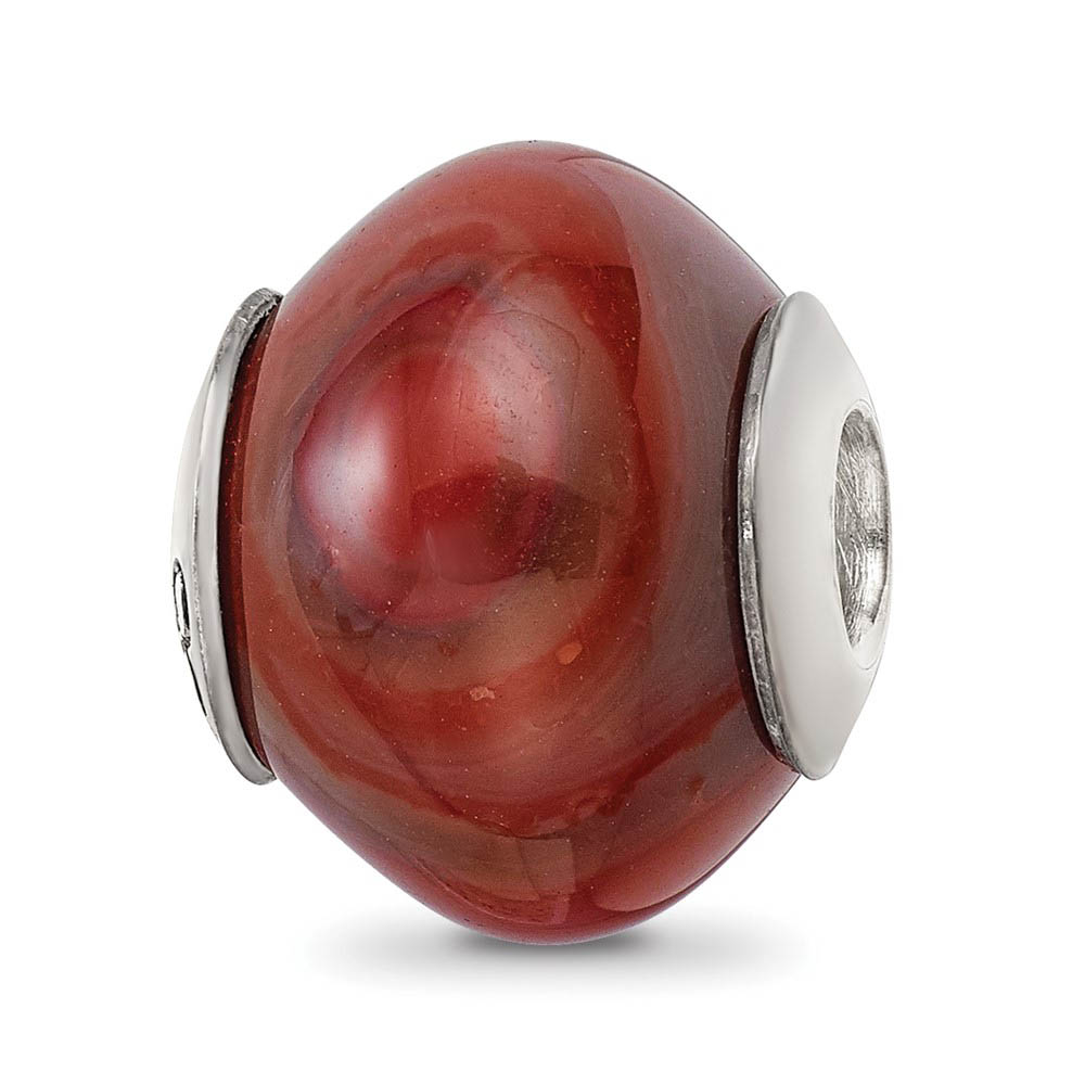 Red Brown Agate Stone & Sterling Silver Bead Charm, 15mm