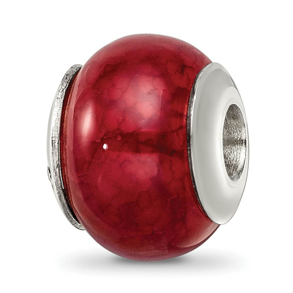 Fuchsia Cracked Agate Stone & Sterling Silver Bead Charm, 13mm