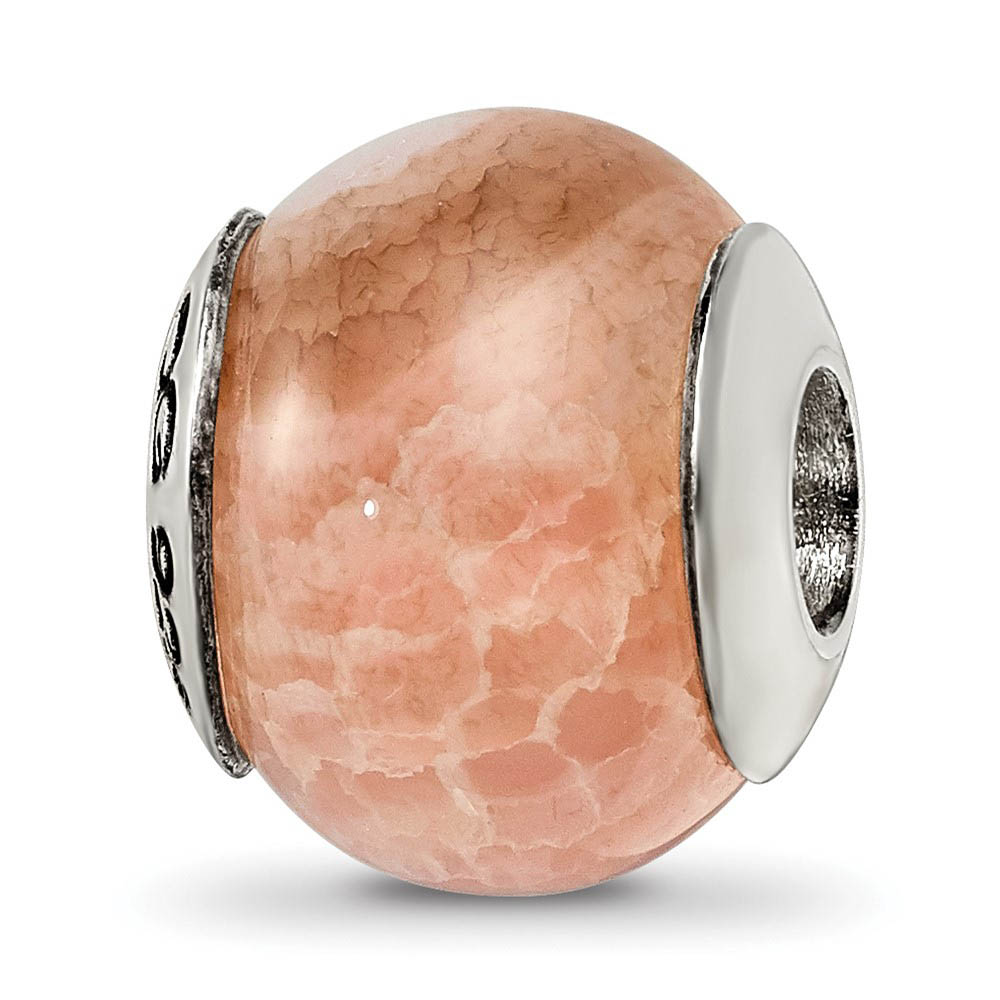 Peach Cracked Agate Stone Bead & Sterling Silver Charm, 13mm