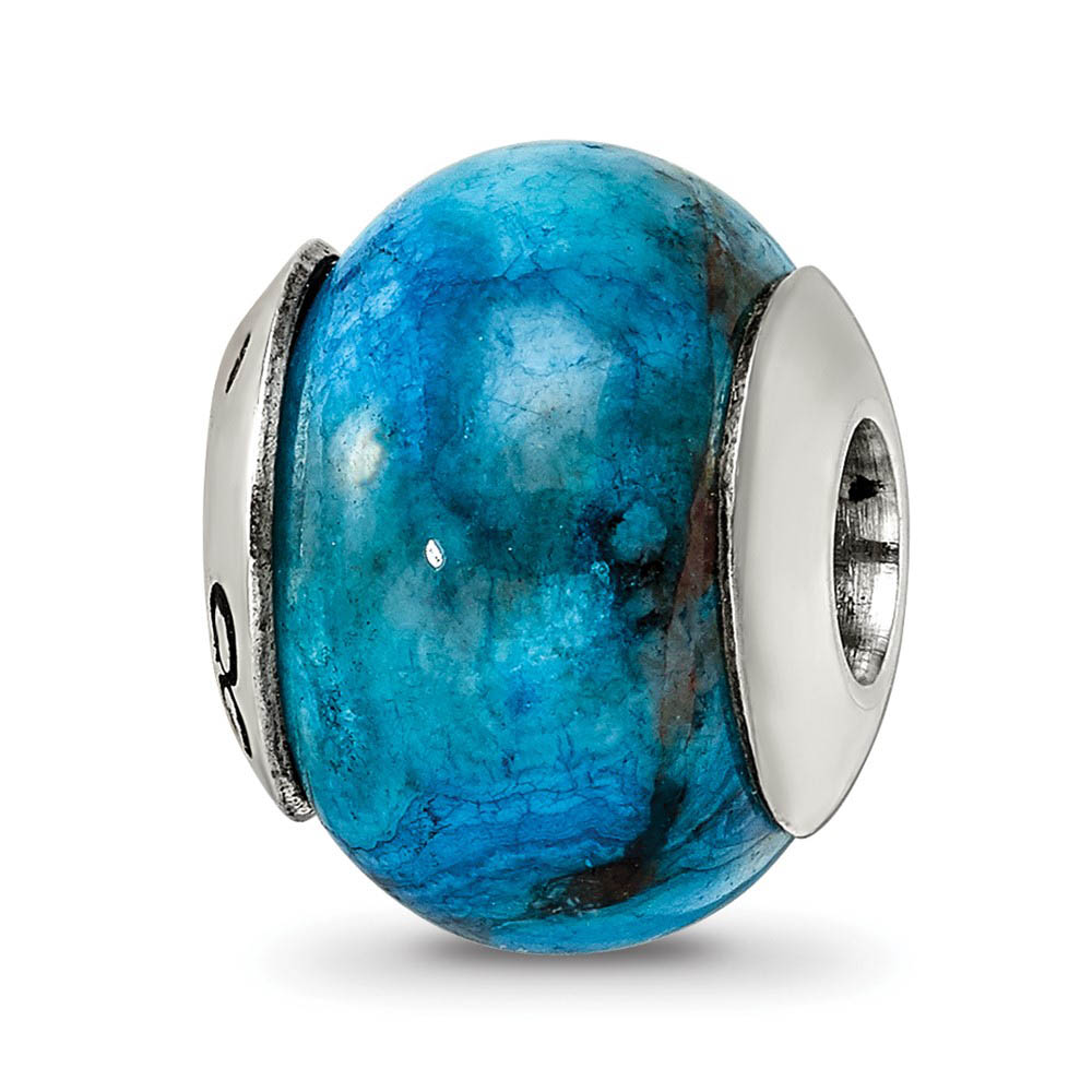 Blue Crazy Lace Agate Stone & Sterling Silver Bead Charm, 13mm