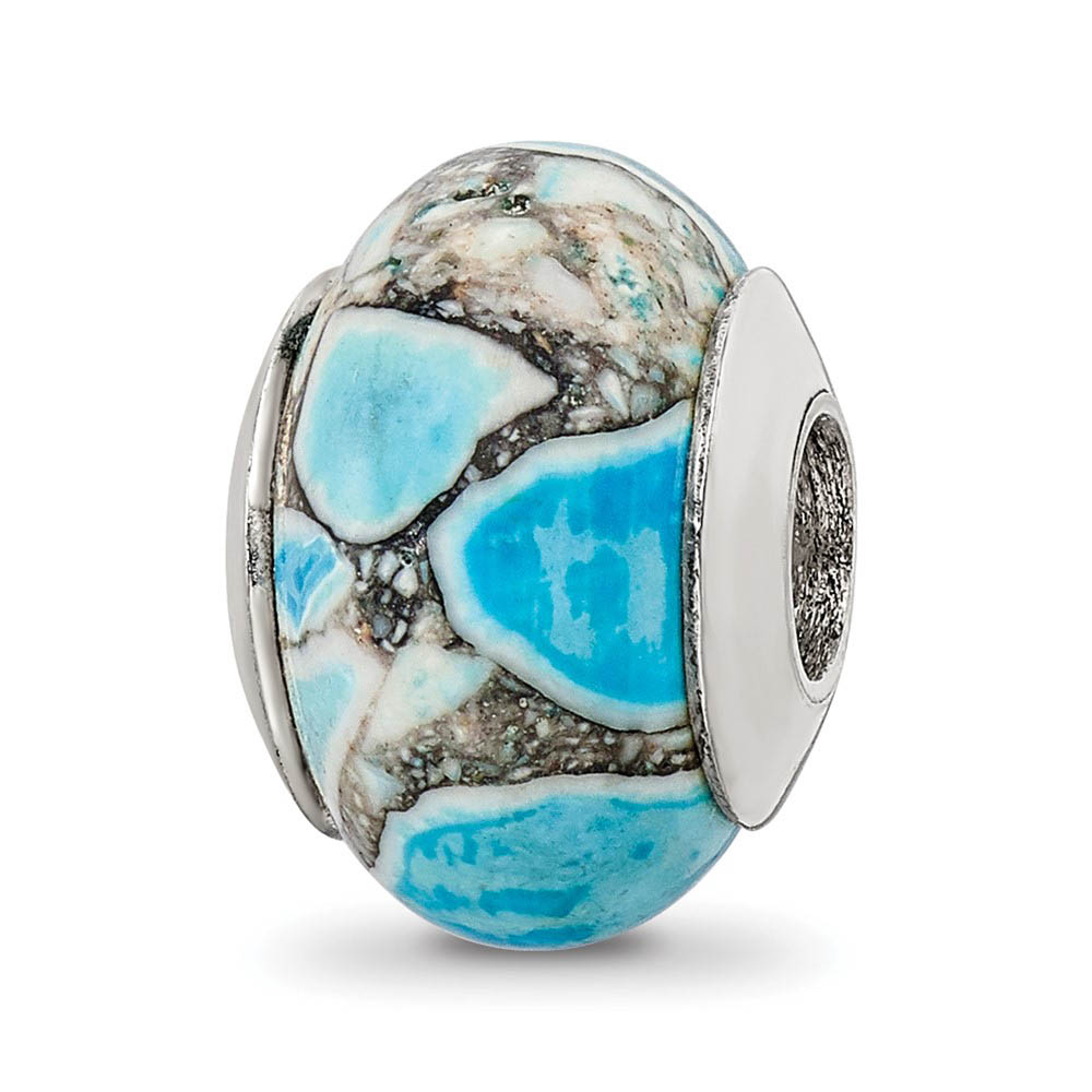 Blue Mosaic Magnesite Stone & Bead & Sterling Silver Charm, 13mm