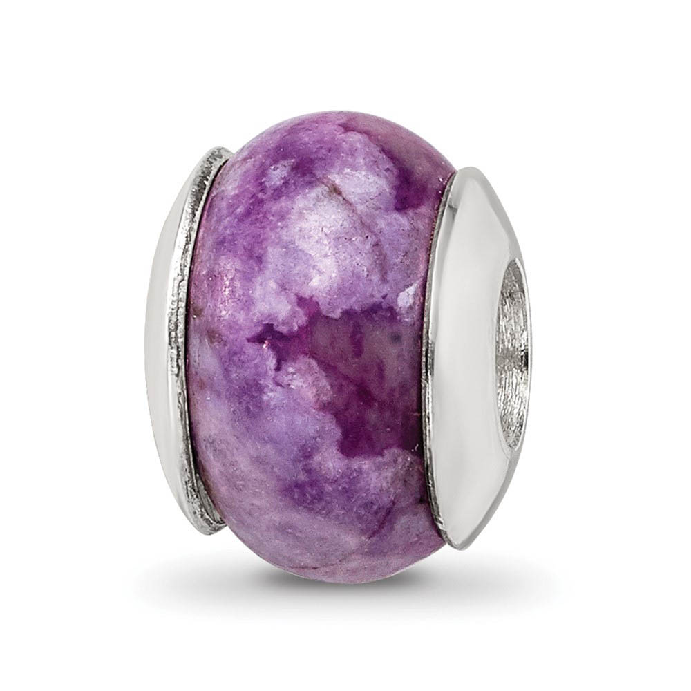 13mm Purple Magnesite Stone & Sterling Silver Bead Charm, 13mm